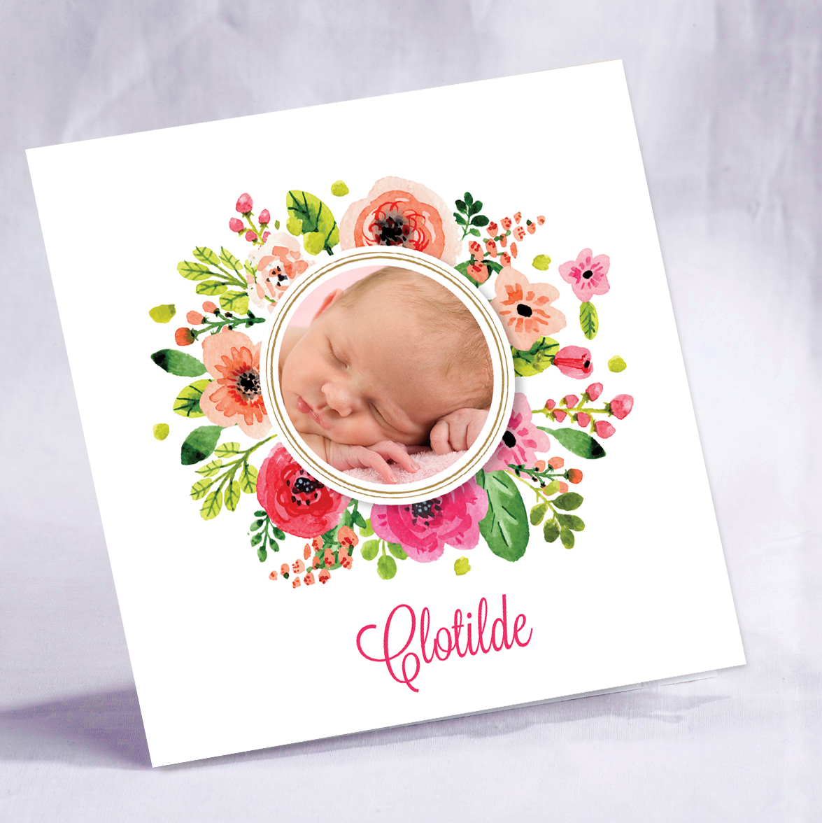 Faire part Naissance 62003 Blanc Couronne fleurie Faire Part Selection